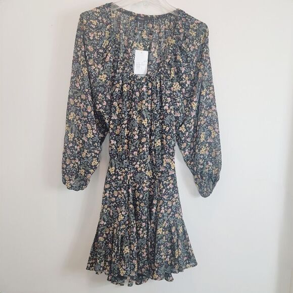 FOREVER 21 Black Floral Print Cutout Bohemian Dress Size Small NWT - Picture 4 of 9